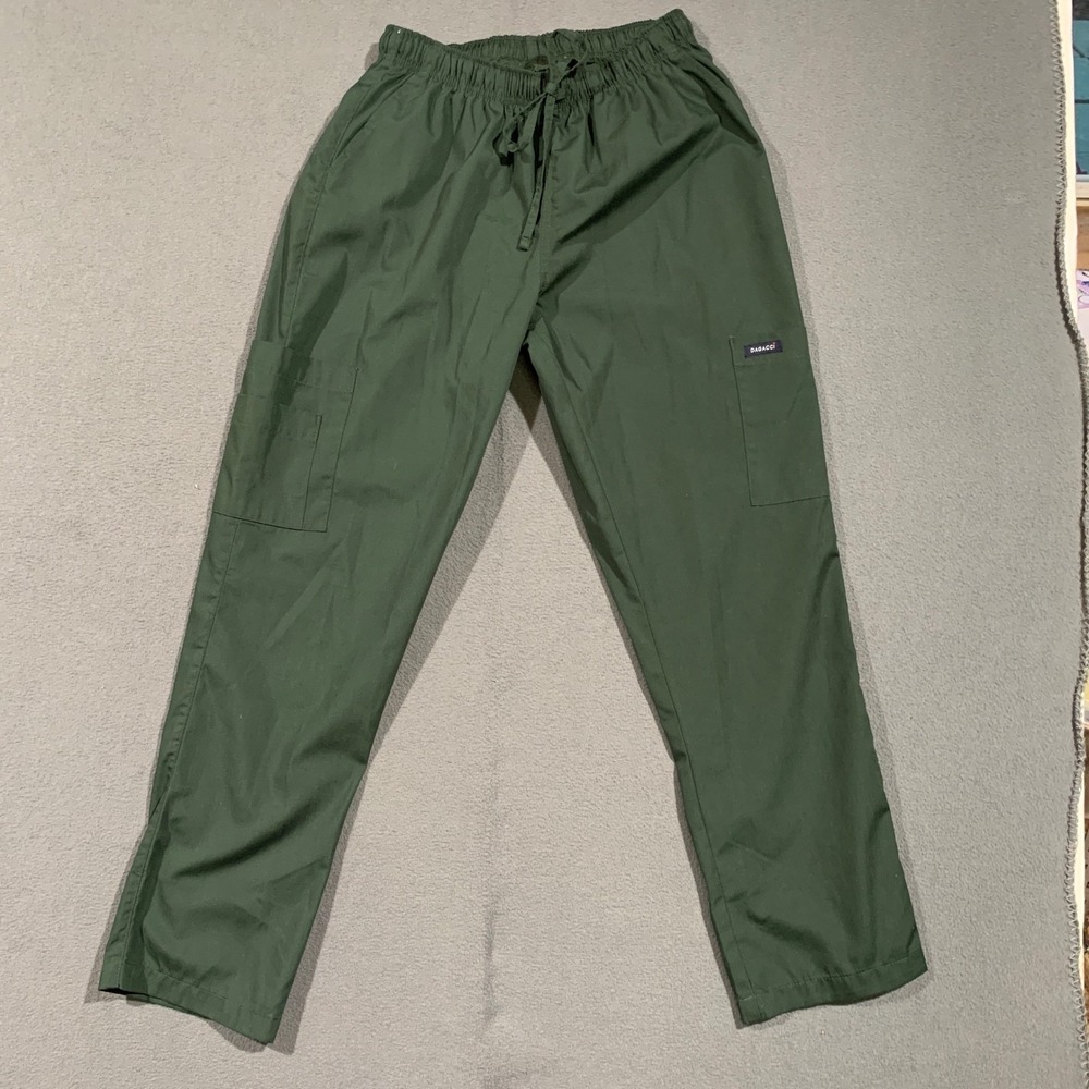 DAGACCI Women's Size S Green Cargo Scrub‎ Pants Elastic Waist Drawstring Medical